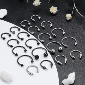 5pcs surgical steel  8mm 10mm 12mm 14mm silver horseshoe, septum ring, lip labret, cartilage tragus rook conch daith hoop earring