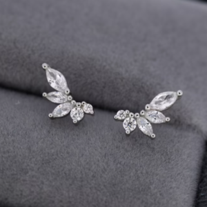 CZ Cluster Stud Earrings in Sterling Silver, Silver or Gold, Dainty Marquise Crystal Earrings, Bridesmaid's Jewellery