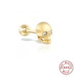 Extra Tiny Skull Stud Earrings in Sterling Silver with Emerald Green CZ - Gold or Silver - Skull Earrings - Petite Stud Earrings