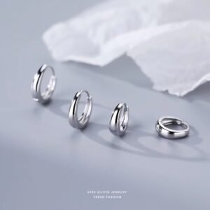 1 Pair Round One touch Earring, hypoallergenic round hoop Jewelry Earring in S999 pure silver  Huggie Earring