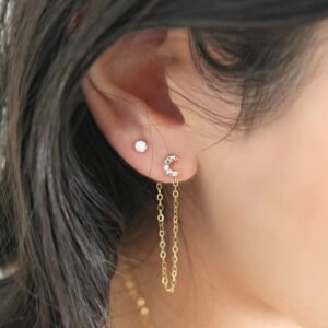 S925 silver Threadless Earring - Helix Chain - Tiny moon Earring- Helix Piercing  - cartilage piercing  - Ear Chain