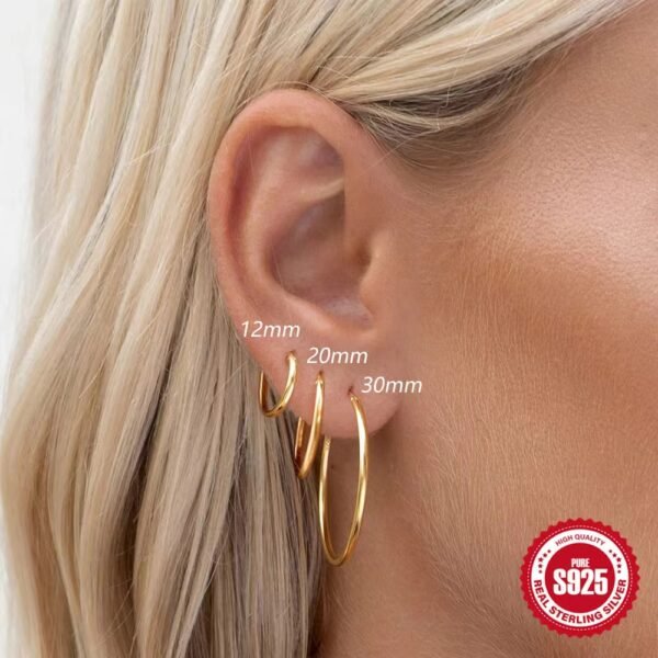 S925 silver Thin Hoops Rings for Ear, Nose Piercings, No Hinge Design, 12mm.20mm,30mm